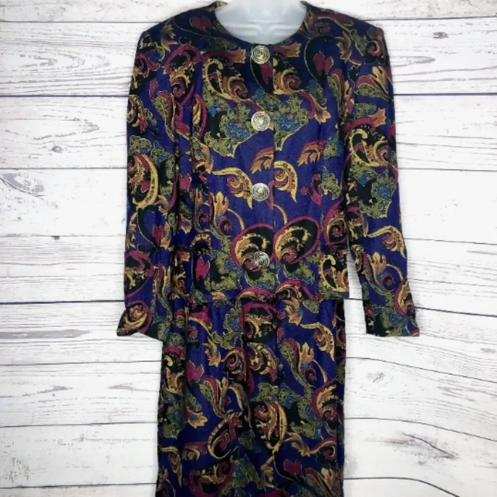 Vintage 1980s Bentley Harris Purple Paisley Skirt Suit
